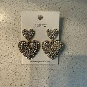 J. Crew Sparkling Gold and Silver Heart Earrings